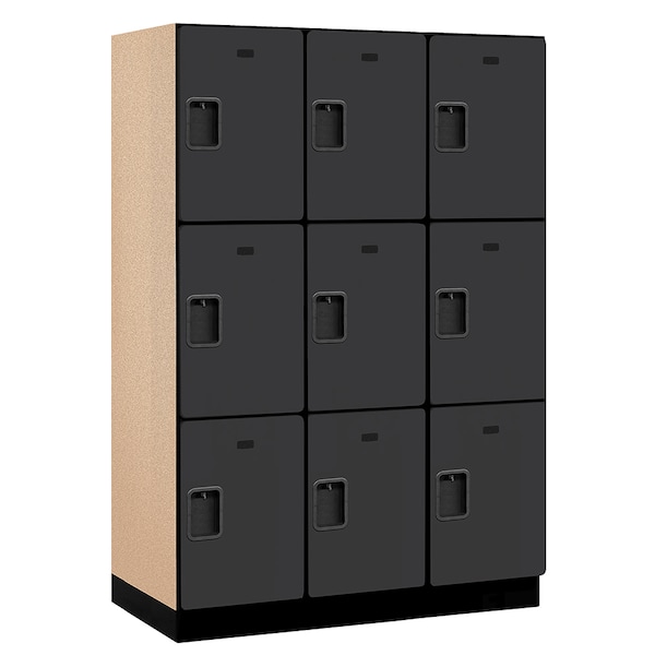 3 Tier Designer Locker, 54"Wx76"Hx21"D, 9 Door, Black